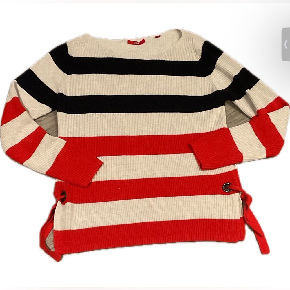 S. Oliver Chic Striped Women's Boatneck Nautical Sweater with Grommet Ties.
